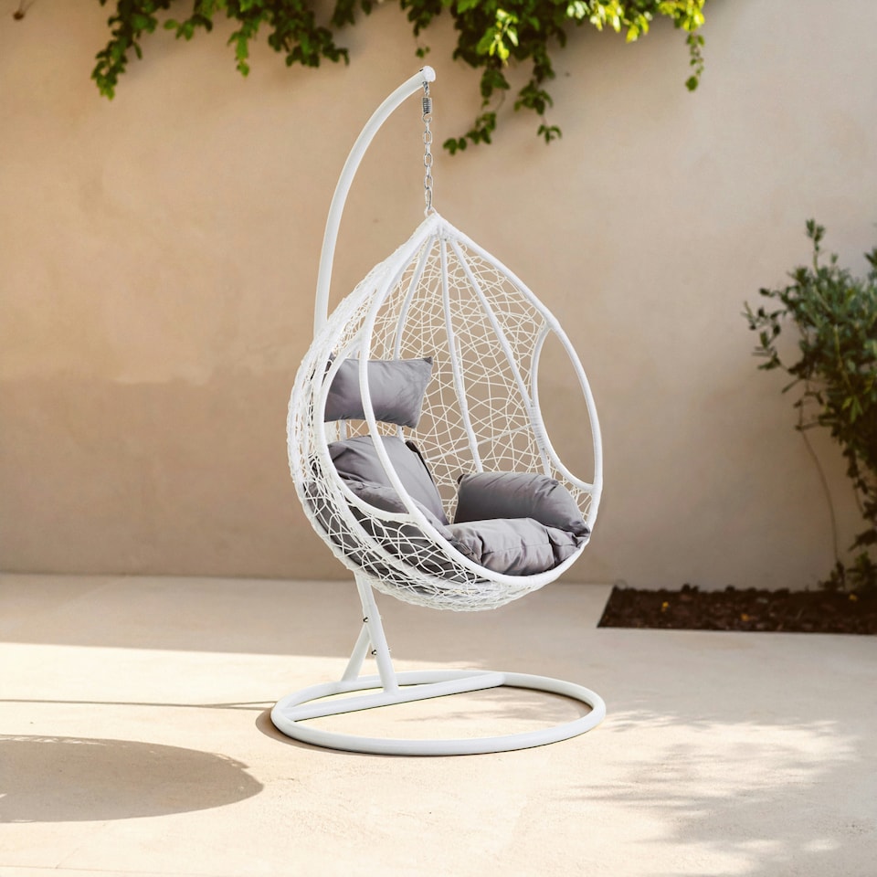 image 1 of Interiors by Premier Cut Out Sides White Hanging Chair with Round Base, Comfortable Seating Swing Chair, Easy to Clean Chair