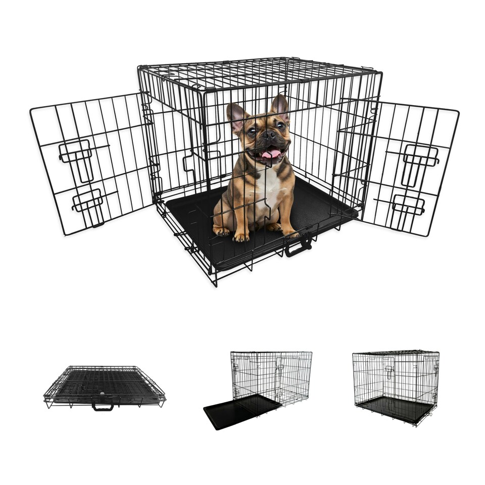 image 1 of Straame 36" Folding Metal Dog Crate Black