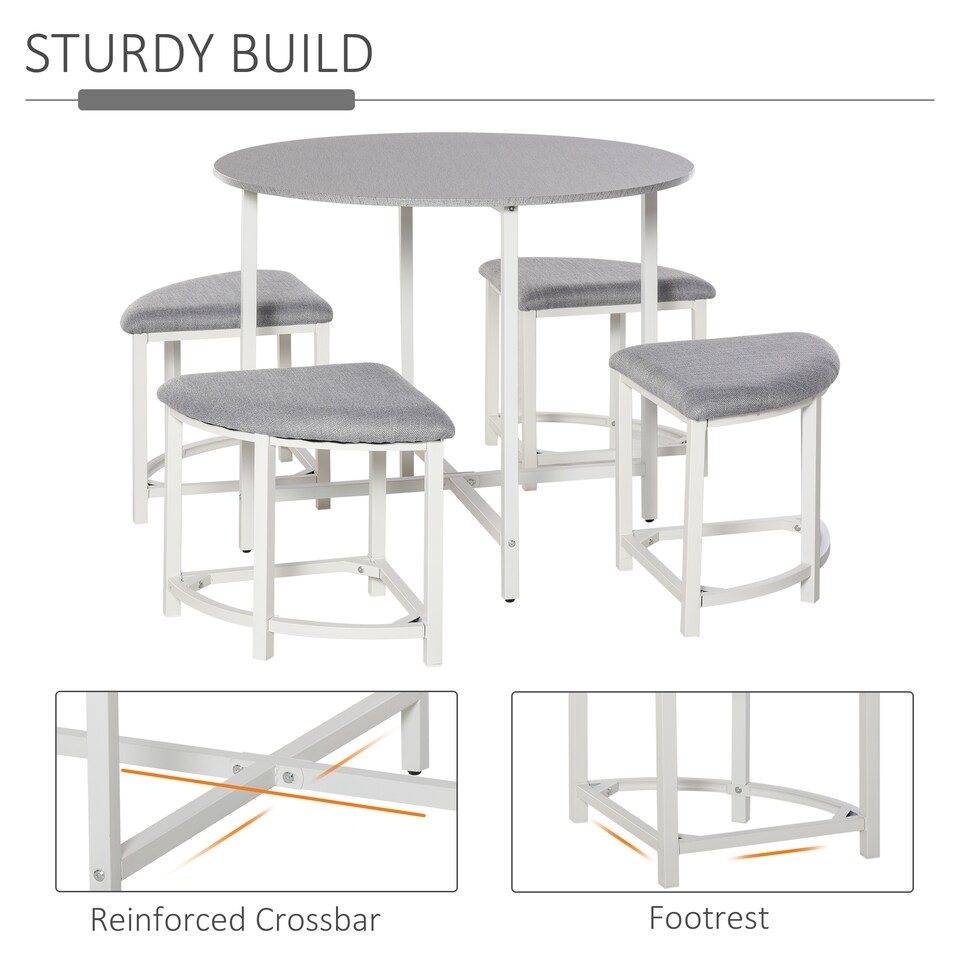 image 1 of HOMCOM Modern Round Dining Table Set with 4 Upholstered Stools for Dining Room, Kitchen, Dinette