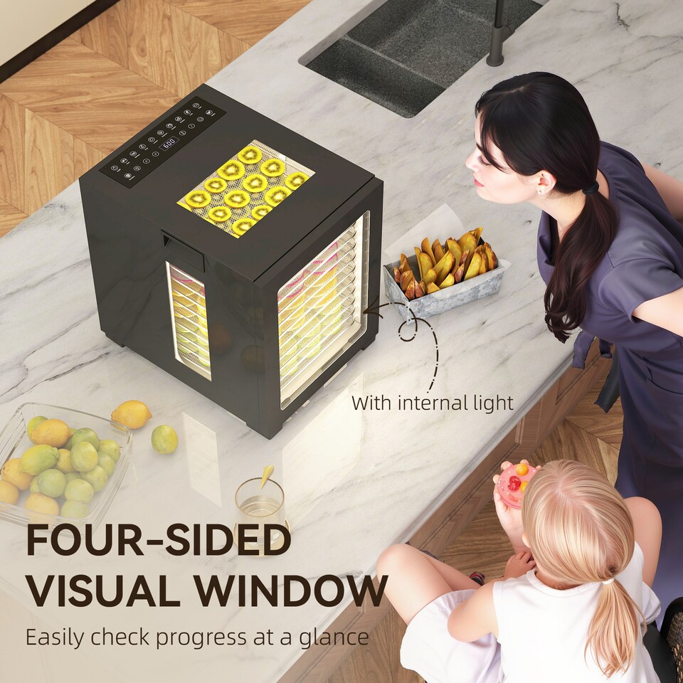 image 1 of HOMCOM Food Dehydrator with 12 Stainless Steel Tray, 850W Food Dryer Machine with 12 Preset Programs, LED Touch Panel, 40-70degreeAdjustable Temperature, 48H Timer for Drying Fruit, Meat, Vegetable, Black