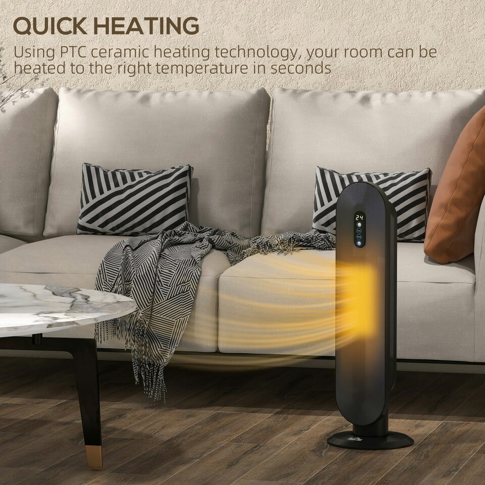image 1 of HOMCOM Ceramic Space Heater Tower Heater W/ Oscillation, Black