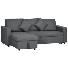 HOMCOM Corner Sofa Bed w/ Storage, 3 Seater Pull Out, Dark Grey