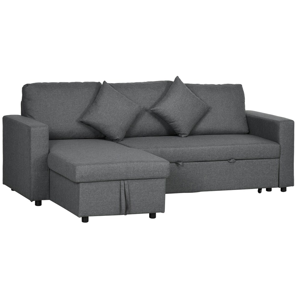 image 1 of HOMCOM Corner Sofa Bed w/ Storage, 3 Seater Pull Out, Dark Grey