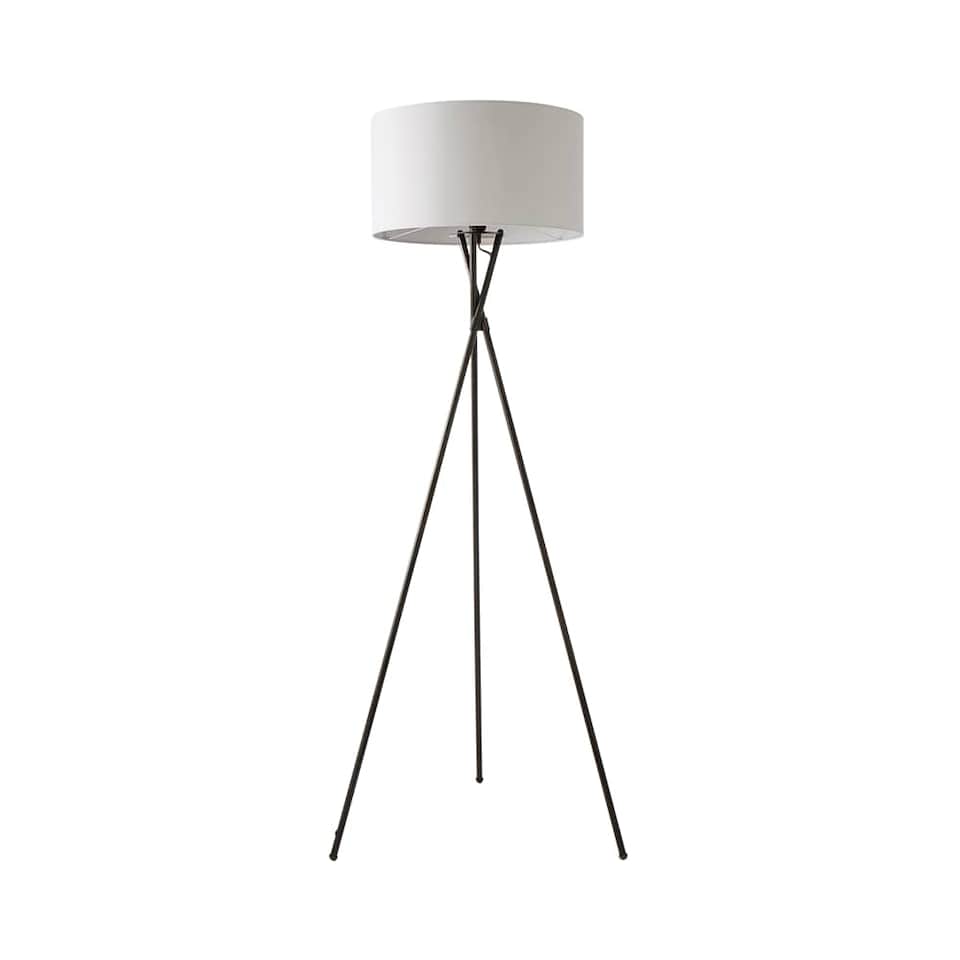image 1 of ValueLights Camden Black Tripod Floor Lamp Grey Shade and Bulb