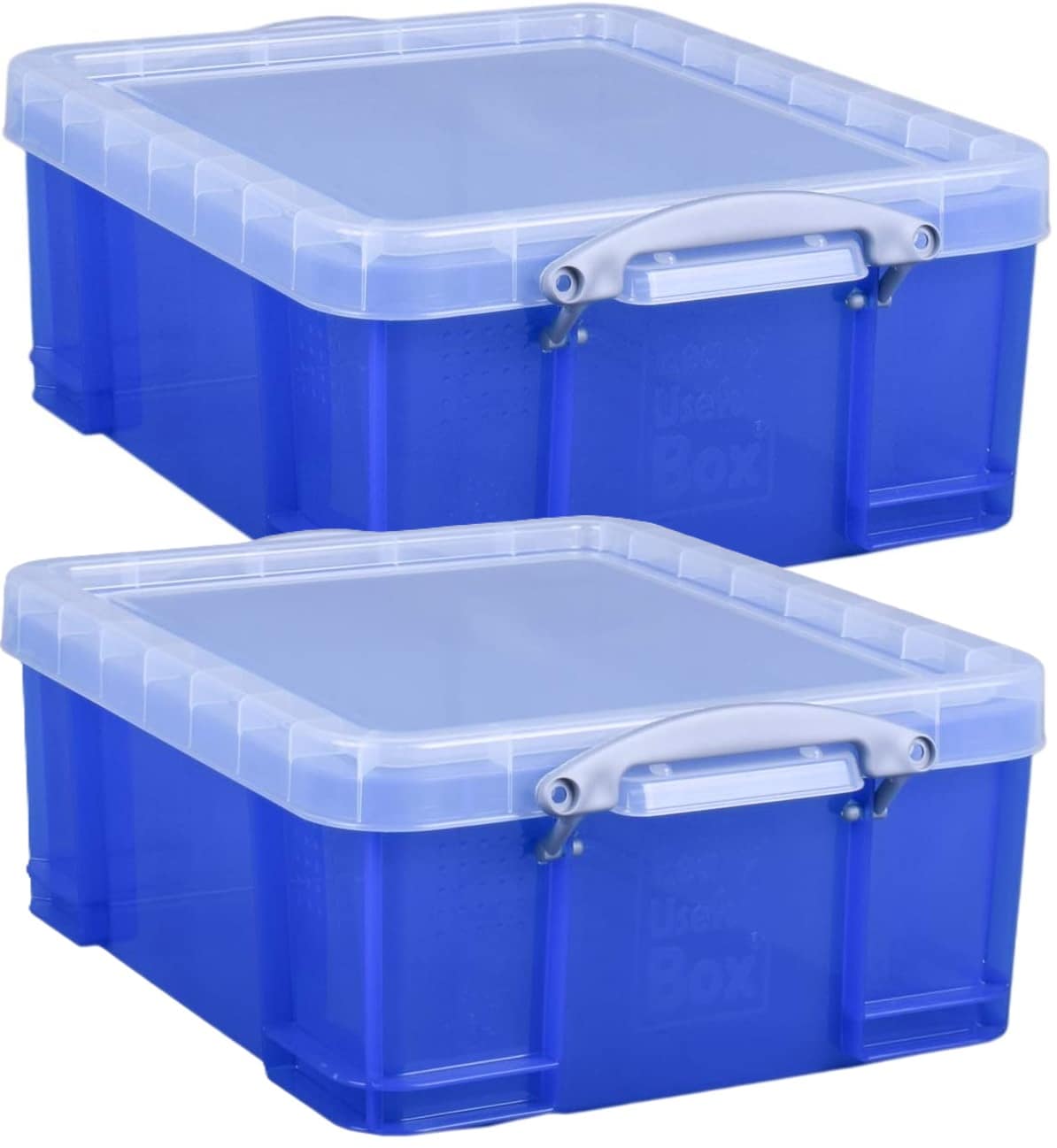 Really Useful Plastic Storage Box 18 Litre Transparent Blue Pack of 2
