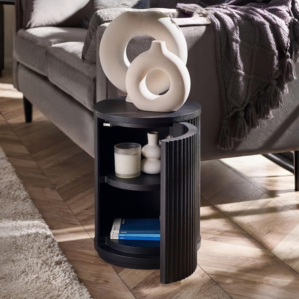 image 1 of Louis Fluted Side Table With Door - Black