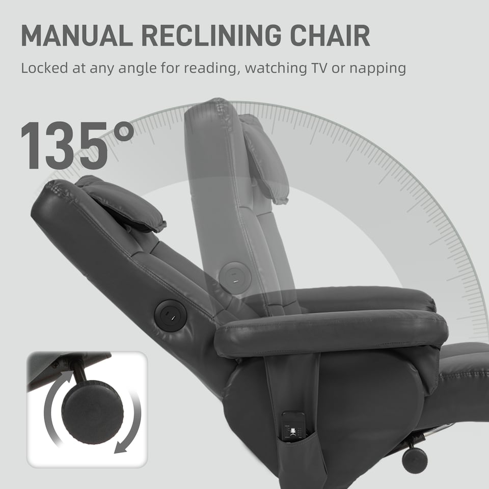 image 1 of HOMCOM Massage Recliner Chair with Footstool, Upholstered Armchair with Adjustable Backrest, Remote Control, Hidden Storage and USB Ports for Living Room, Bedroom, Black