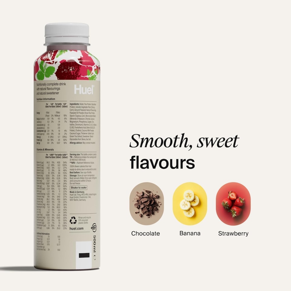 image 1 of Huel Ready-to-Drink Meal, LITE Strawberry Protein Drink, 500ml Bottles (Pack of 8) - Protein Shakes, Pre-Portioned Meal, 25g of Protein per Bottle