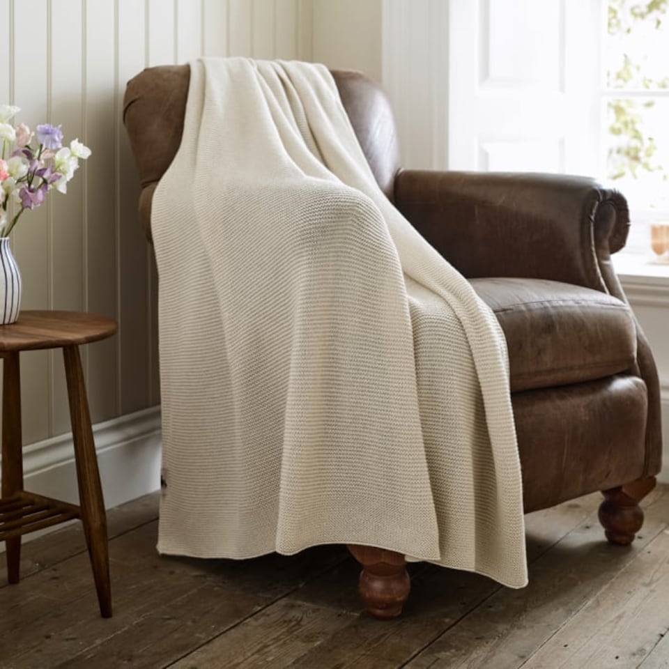 image 1 of Saunton Stitch Supersoft Yarn Dyed Knitted Throw