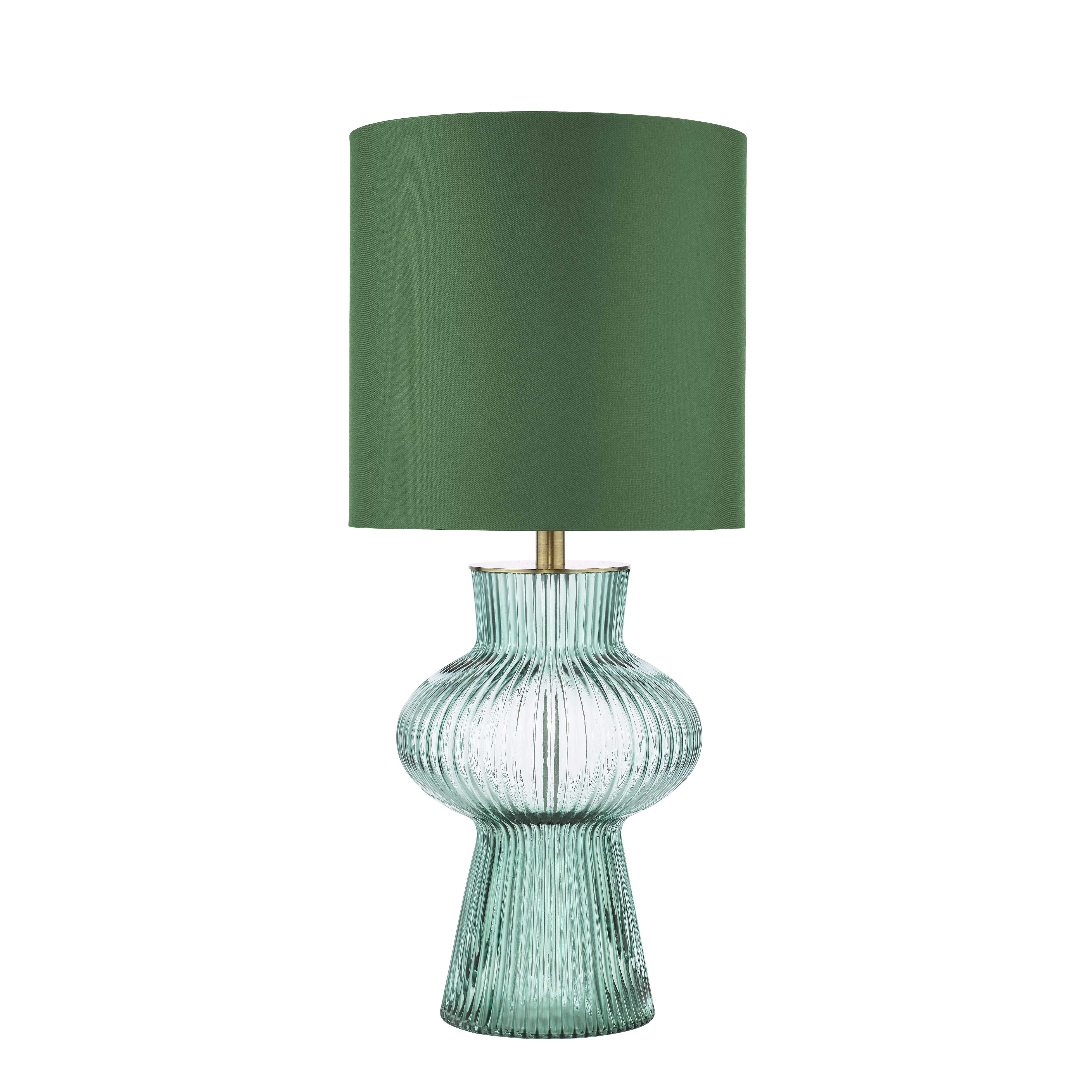 Suelita Table Lamp Green Ribbed Glass and Antique Brass With Shade