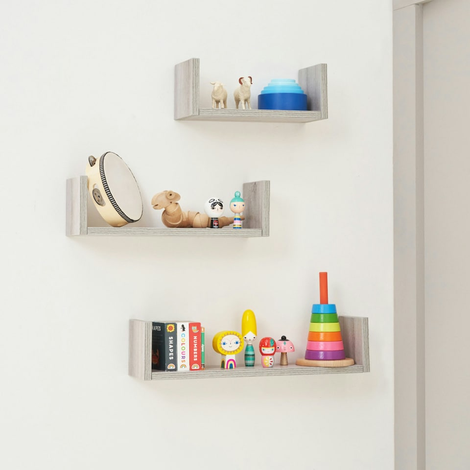 image 1 of Tutti Bambini Set of Three U-Shaped Wall Shelves - Grey Ash