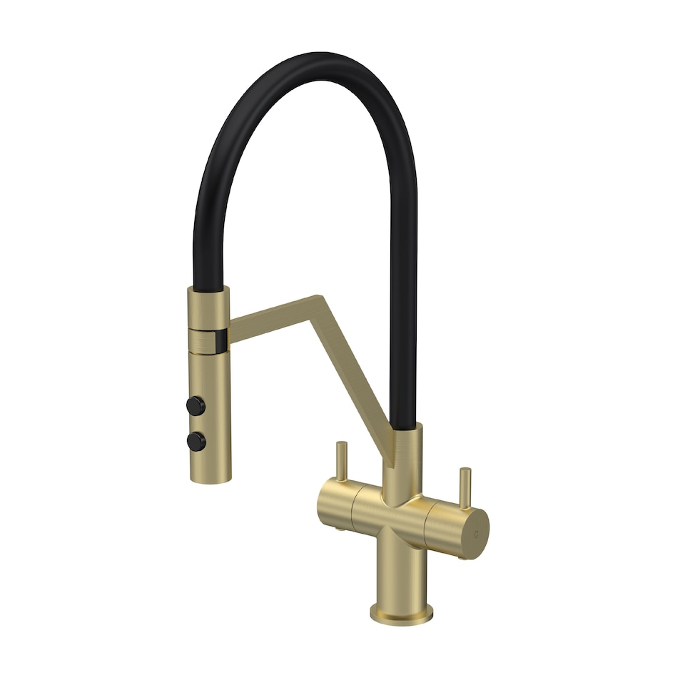 image 1 of Rana Kitchen Mono Mixer Tap Dual Lever Brushed Brass | Copper | Brushed Brass | 1