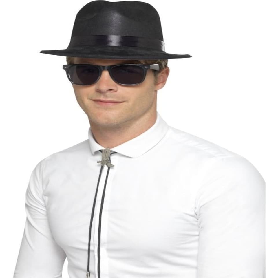 Flocked Fedora Hat - Black - Plastic - 94191 One Size