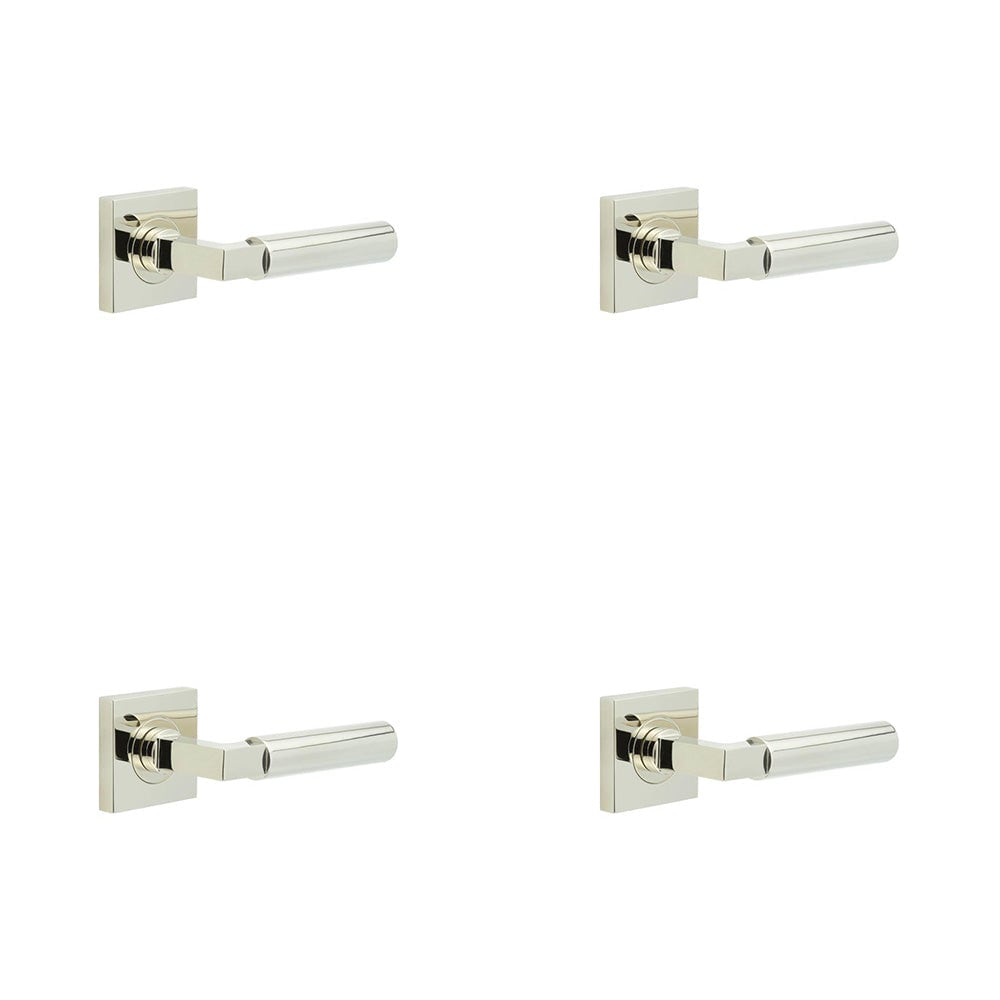4 PACK Luxurious Polished Nickel Square Door Handle - Elegant Design for Home and Office - Solid Brass Interior Handle