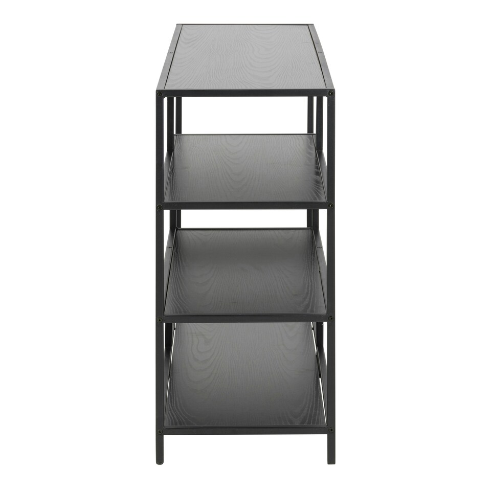 image 1 of Seaford Wide Black Metal Bookcase with 4 Black Oak Shelves