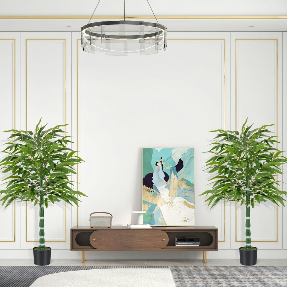 image 1 of COSTWAY Set of 2 125 CM Artificial Bamboo Tree Greenery Plants Green | One Size