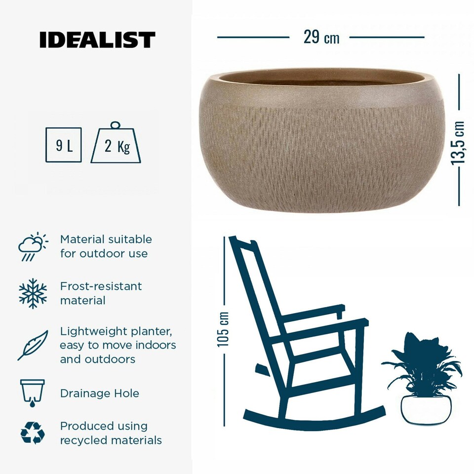 image 1 of Mesh Style Taupe Bowl Garden Planter, Outdoor Plant Pot D29 H13.5 cm, 9 ltrs Cap.