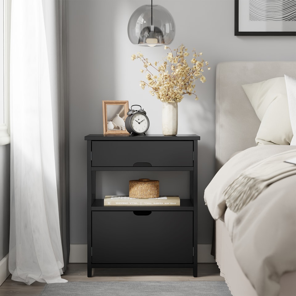 image 1 of SoBuy Bedside Table with 2 Drawers & Shelf, Black, 17.3x14.9x22.0 inches, 11.45 kg - FRG258-SCH