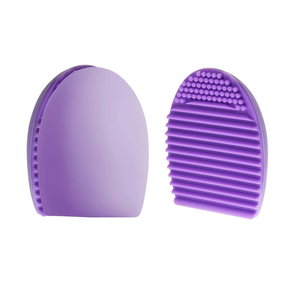 image 1 of Silicone Egg Sponge Scrubber Make-Up Brush Cleaner, Purple