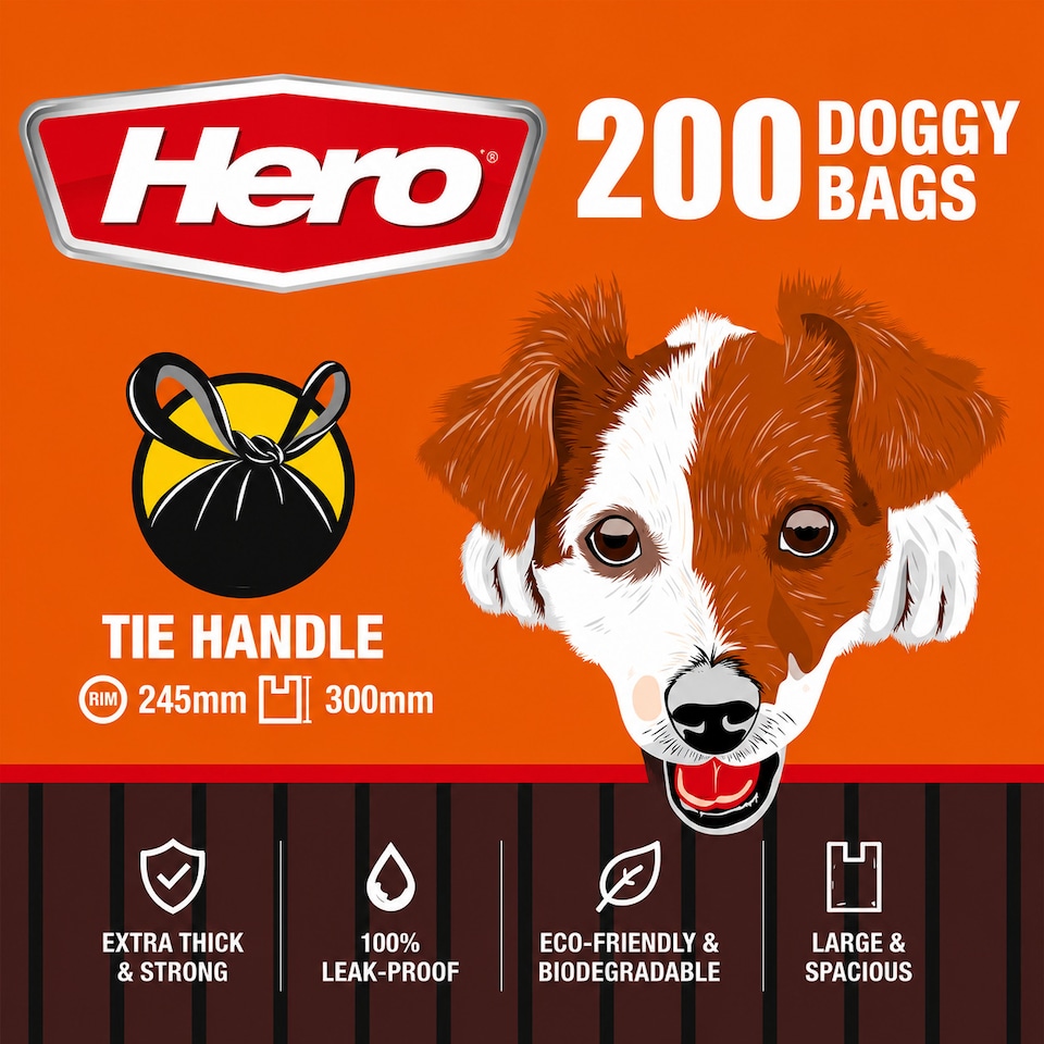 image 1 of Hero 200 Dog Poo Bags with Easy Tie Handles – Extra Thick, Strong & Biodegradable – 200 Pack