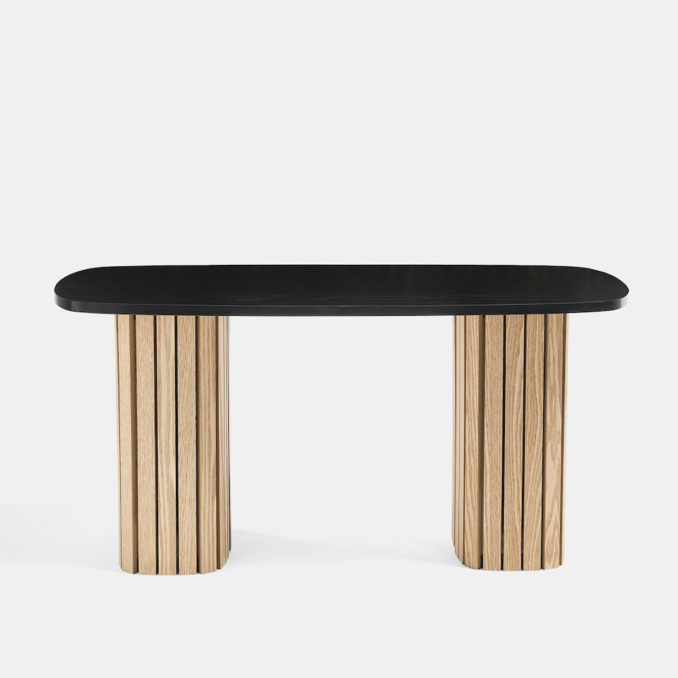 image 1 of OHS Ribbed Curved Home Furniture Living Room Decor Coffee Table Multi | Light Wood and Black