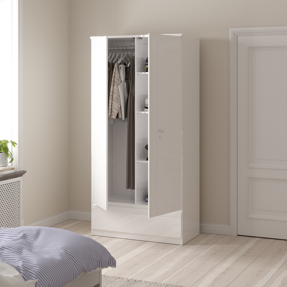 image 1 of Naia Wardrobe with 2 Doors 1 Drawer in White High Gloss