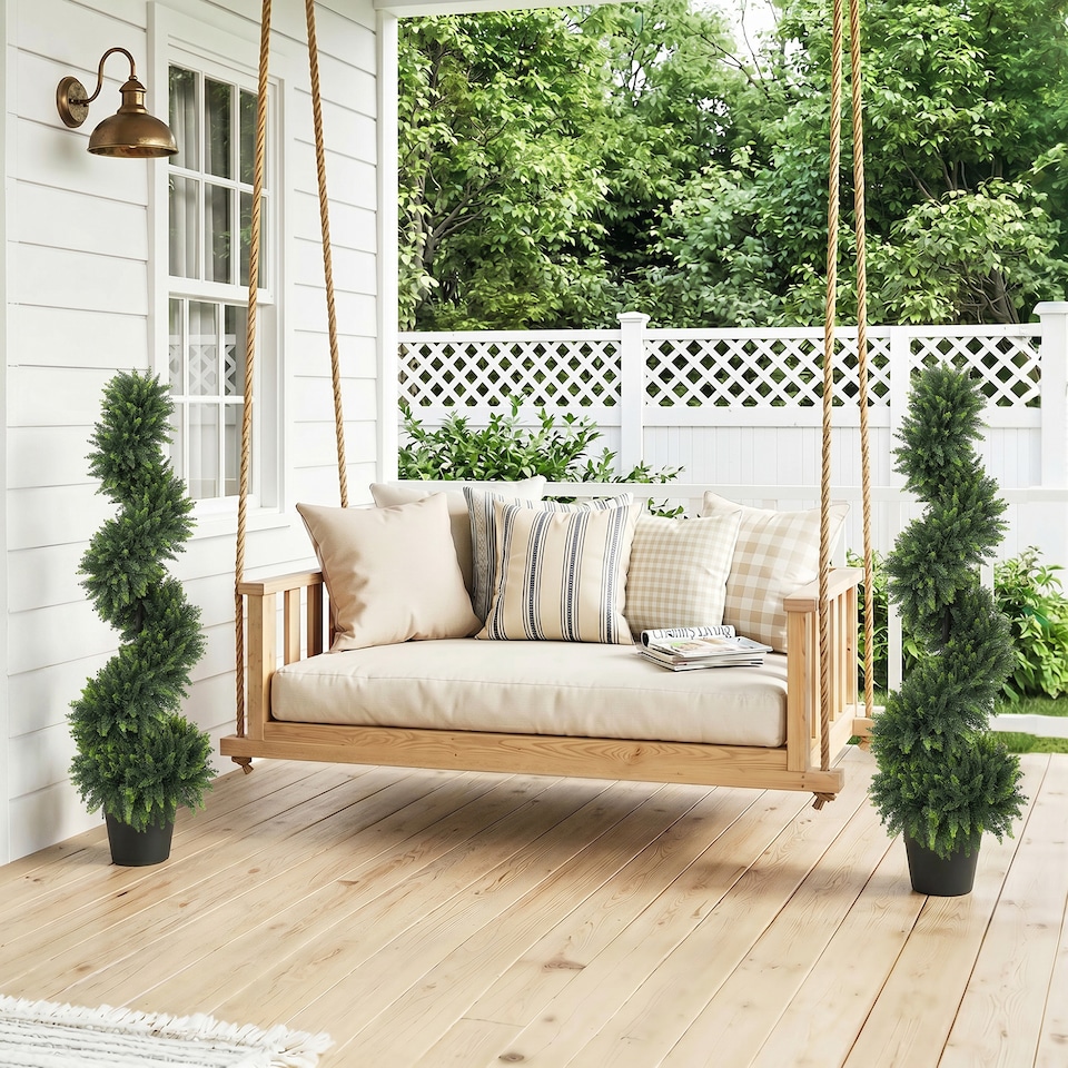 image 1 of Artificial Cypress Topiary Tree with 700 Leaves, Set of 2