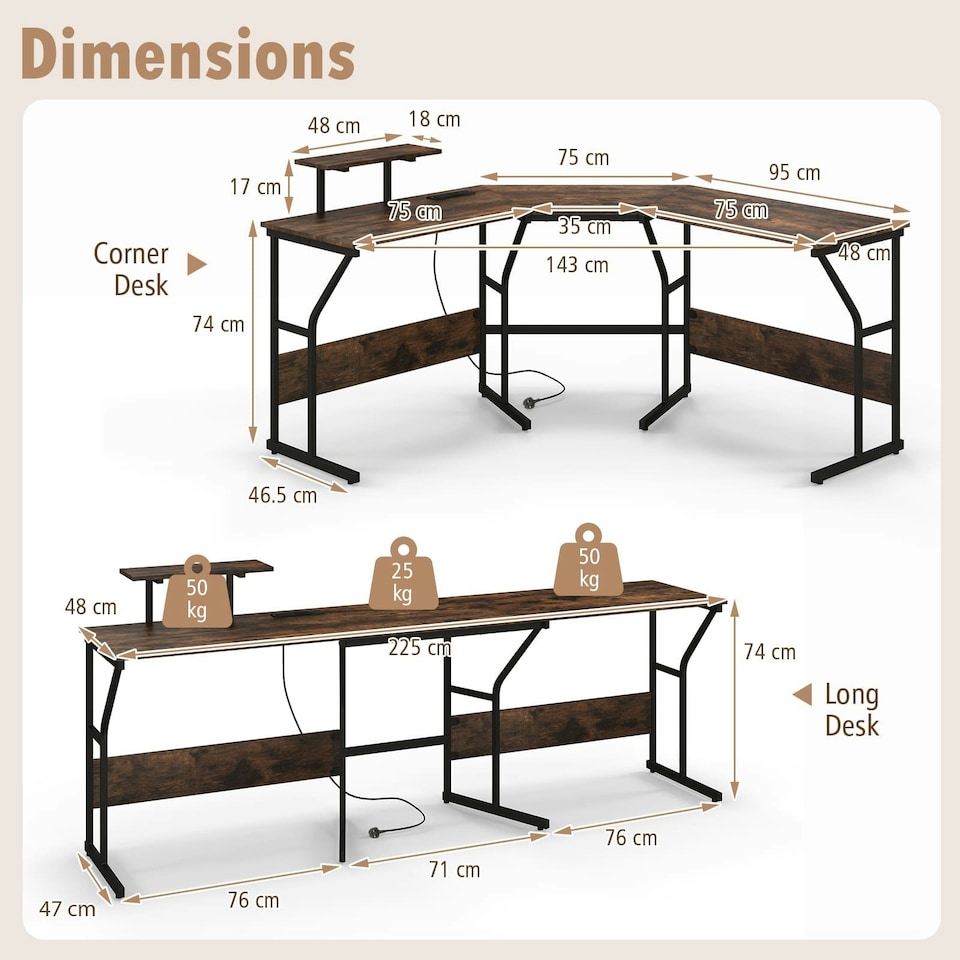 image 1 of COSTWAY L-shaped Desk Corner Computer Workstation Coffee Brown