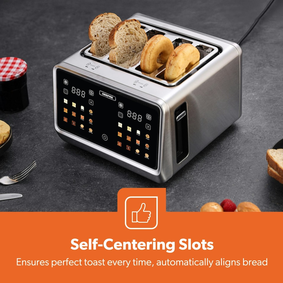image 1 of GEEPAS 5-in-1 DIGITAL 4 Slice Long Toaster & Electric Kettle Set