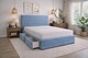 image 1 of Divan Bed Set Headboard and Footboard with Mattress 5ft Kingsize Ice Blue Suede Storage 2 Drawers Right Side Laying in Bed
