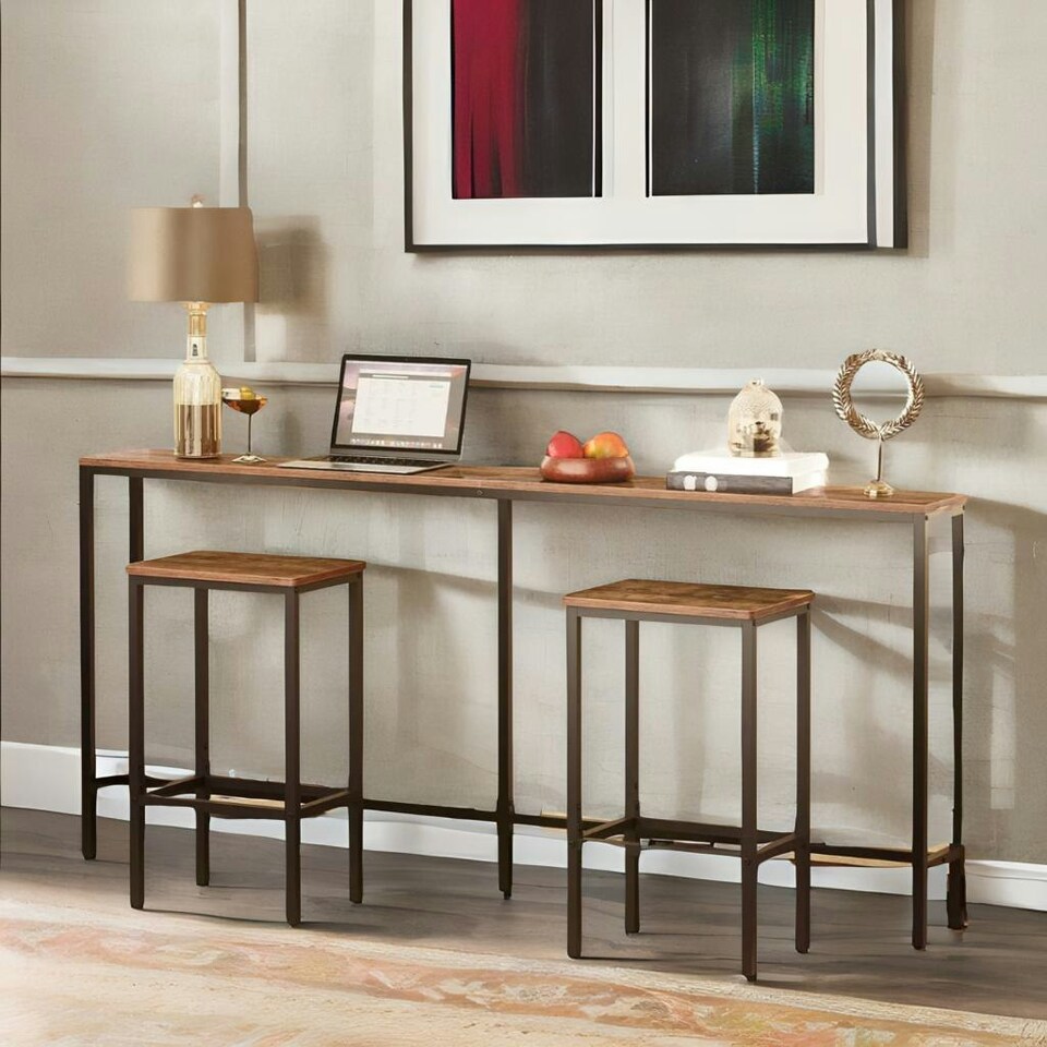 image 1 of Industrial 180CM Wide Slim Hallway Console Table Rustic Brown Brown