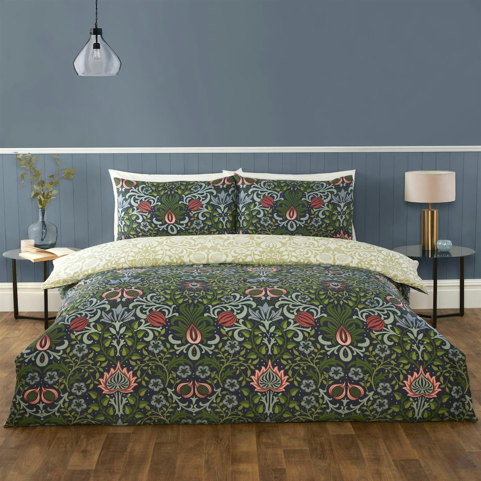 image 1 of Heritage Flora Duvet Cover Set Navy Blue | Single