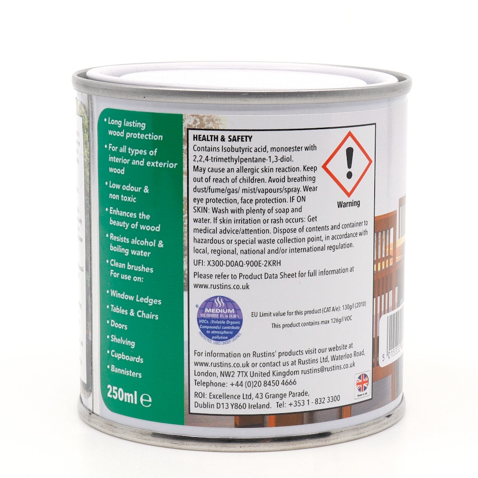image 1 of Rustins Quick Drying Polyurethane Varnish Matt Clear 250ml | Clear | Clear | 250ml | 1