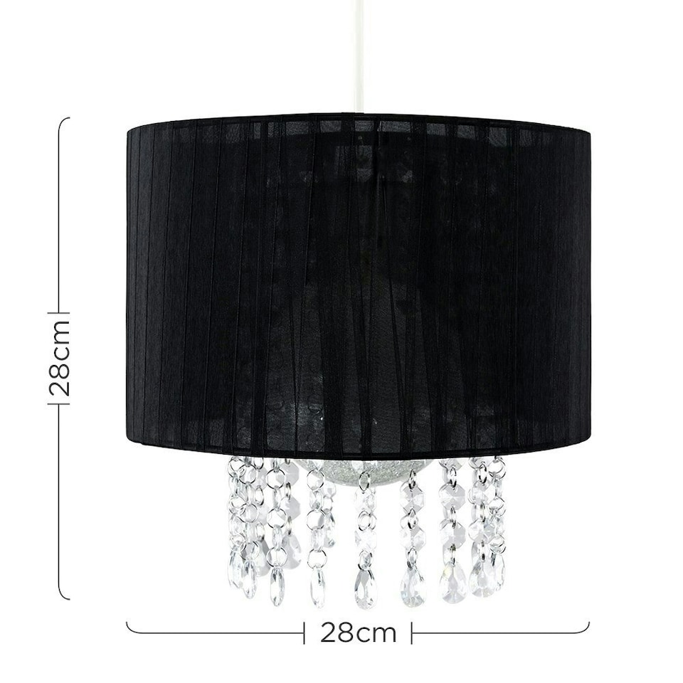 image 1 of ValueLights Modern Black Voile Ribbon Wrapped Pendant Shade With Acrylic Droplets