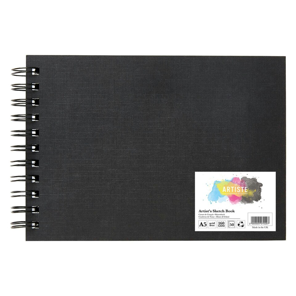 Artiste Hardback Sketchbook Landscape Wiro, White, A5, 160gsm 50 Sheets