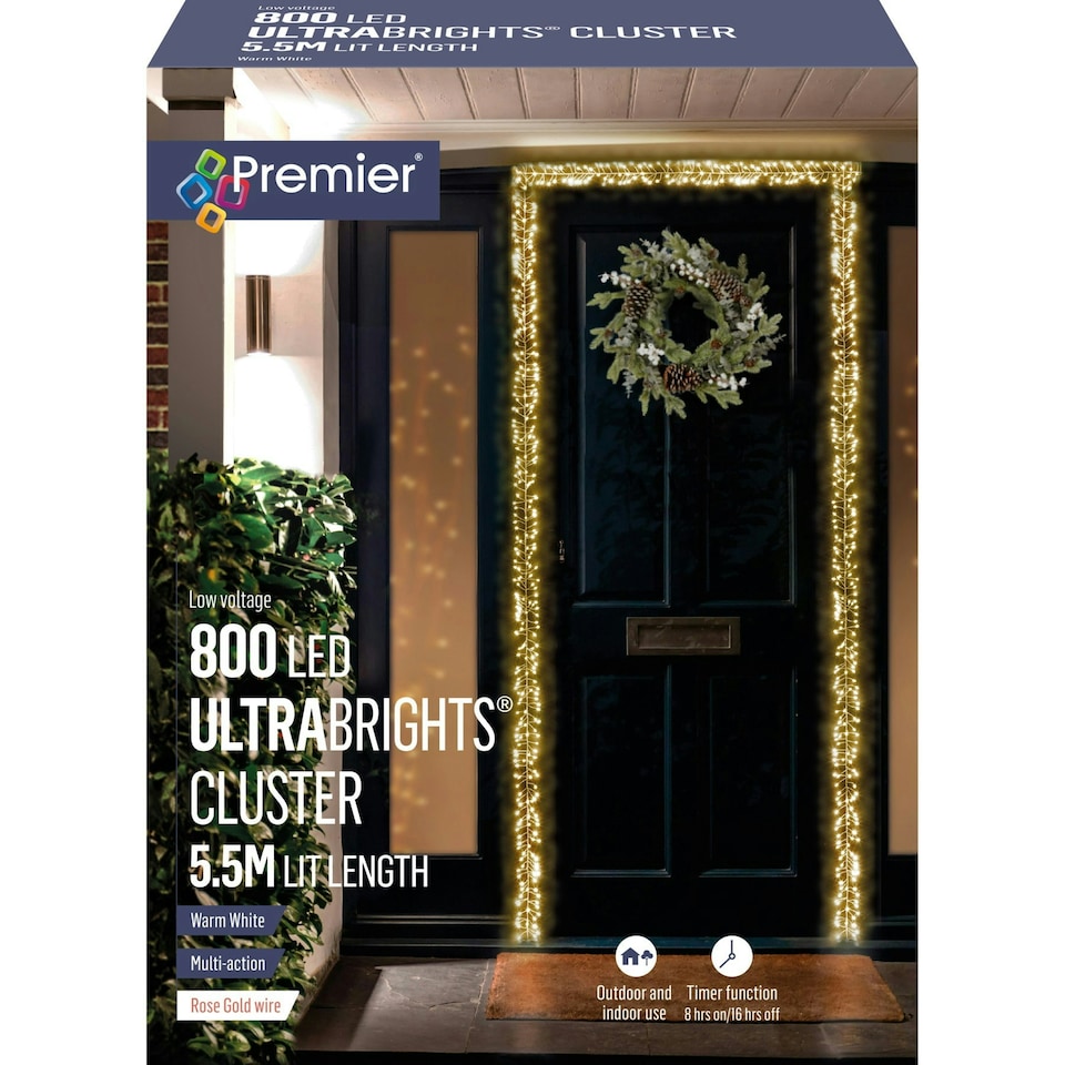 Premier UltraBrights Cluster Lights Rose Gold Wire 800 LED Warm White 5.5m