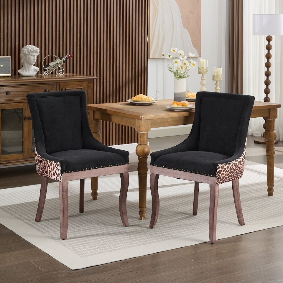 image 1 of Bewley Set of 4 Modern Leopard Print Dining Chairs with Wooden Legs