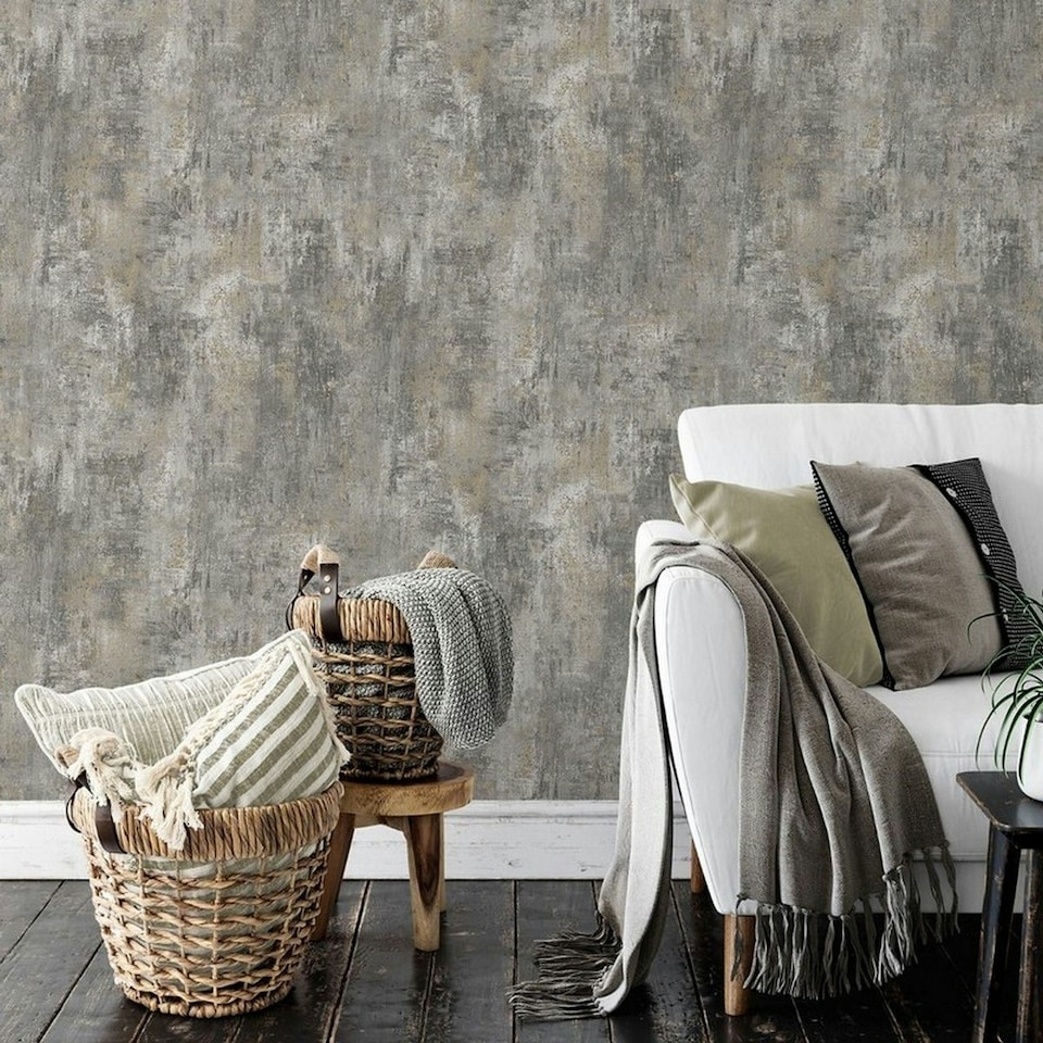 image 1 of Muriva Cove Textured Wallpaper - Charcoal - 10m x 53cm Black