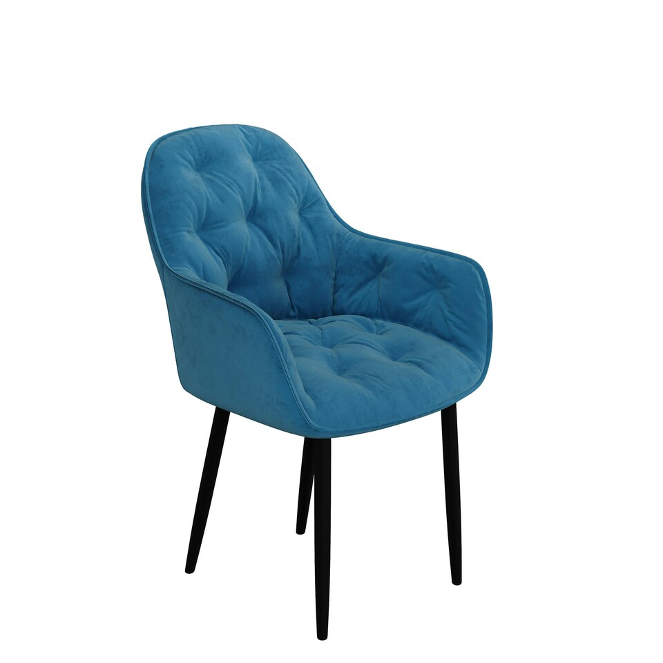 image 1 of Set Of 6 Anika Modern Velvet Dining Chair Padded Seat Metal Legs (Blue)