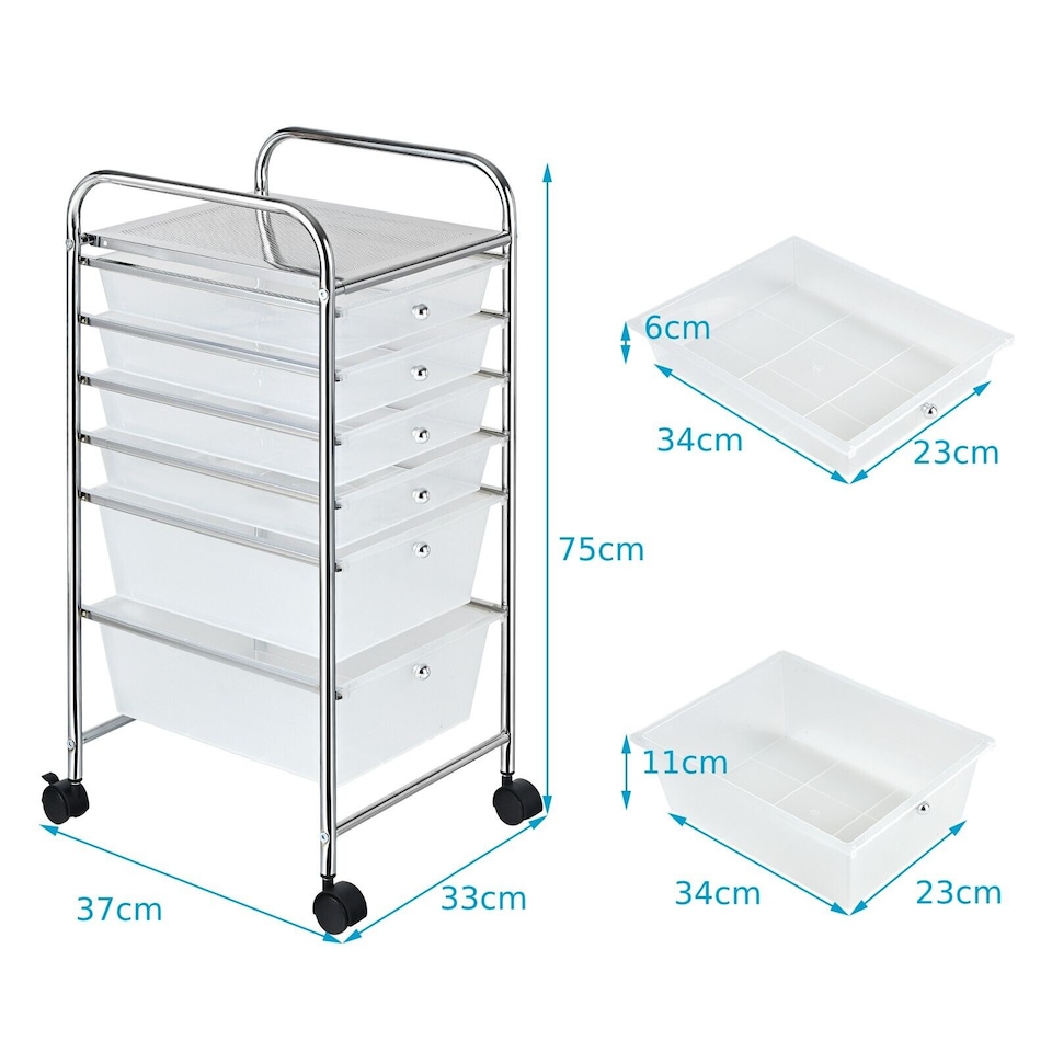 image 1 of COSTWAY 6-Drawer Multipurpose Mobile Rolling Utility Multi