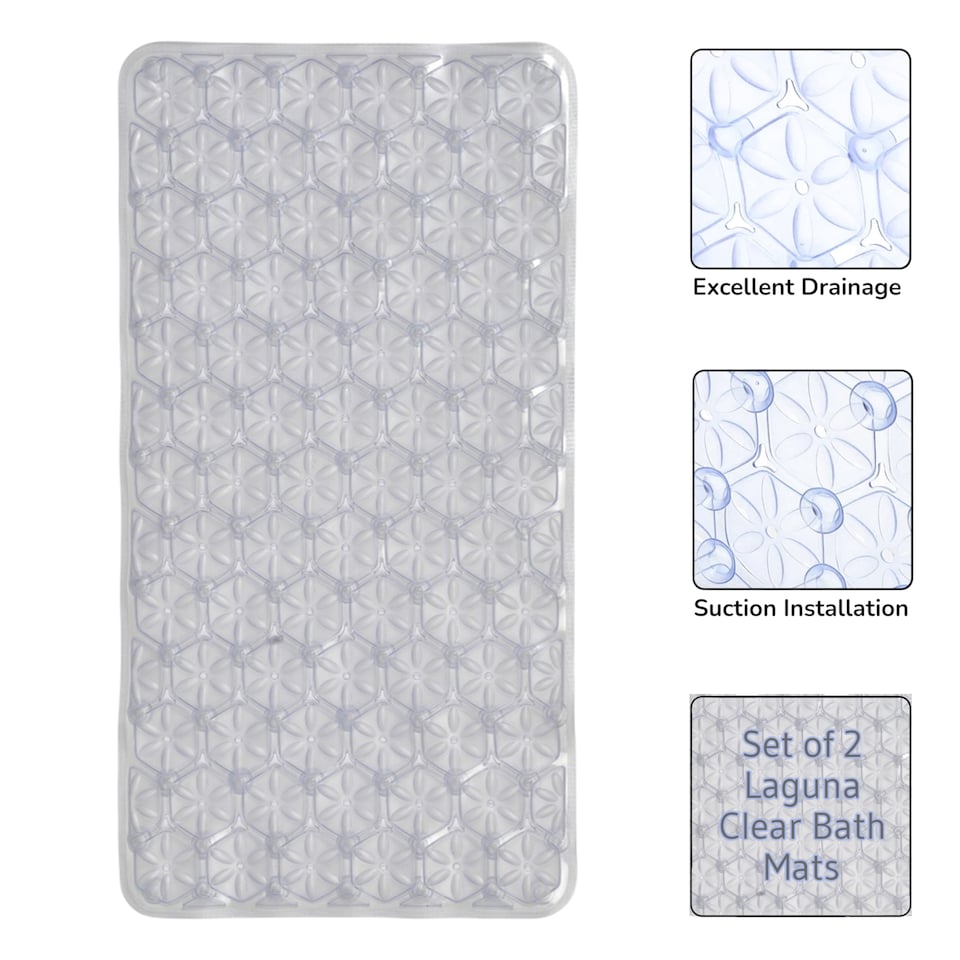 image 1 of Laguna Anti Slip Clear PVC Bath Mat 68cm x 37cm - 2 Set | Clear | Clear | 2