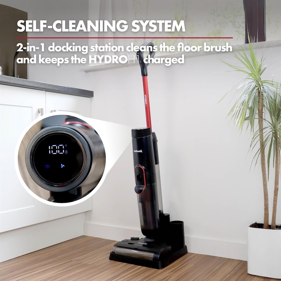 image 1 of Ewbank EWHF03988 HYDROH1 Cordless Hard Floor Cleaner, 2-in-1 Wet & Dry Vacuum Cleaner, 10,000Pa Suction, Self-Cleaning Dock, 820ml Dual Water Tanks, LED Display, 25-Minute Runtime, Black
