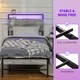 image 7 of HOMCOM 3ft Single Bed Frame with LED Lights and Charging Station, Platform Bed Frame with Storage Headboard, Steel Slat Support, No Box Spring Needed, Easy Assembly, Cement Grey