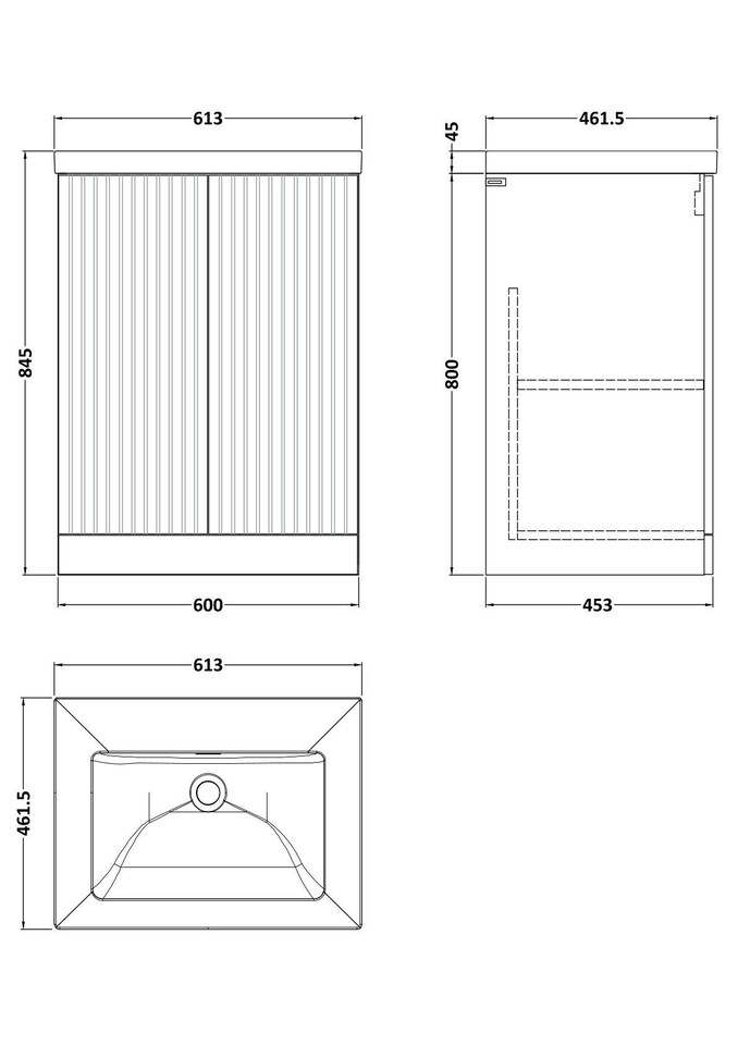 image 1 of Balterley Callingwood Contemporary Floor Standing 2 Door Vanity Unit with 0 Tap Hole Fireclay Basin , 600mm, Matt White