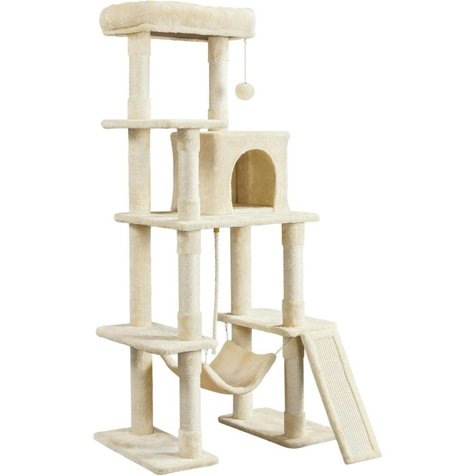 image 1 of Yaheetech Large Cat Tower with Hammock Scratching Posts Beige