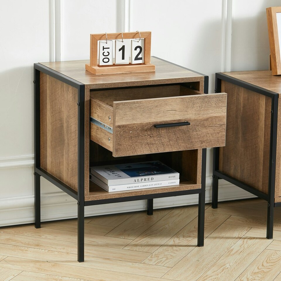 image 1 of Living and Home One-Drawer Wooden Nightstand Table