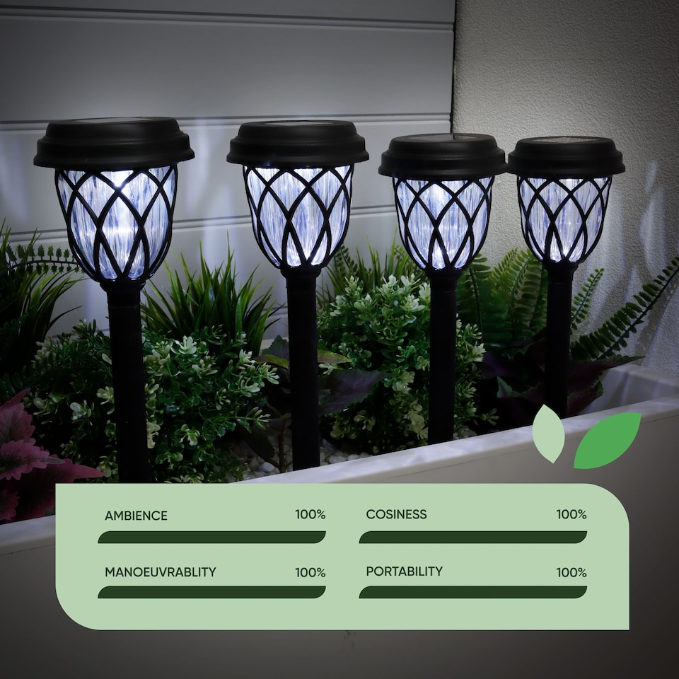 image 1 of Gardenwize Pack of 4 Solar Pathway Stake Lights Outdoor