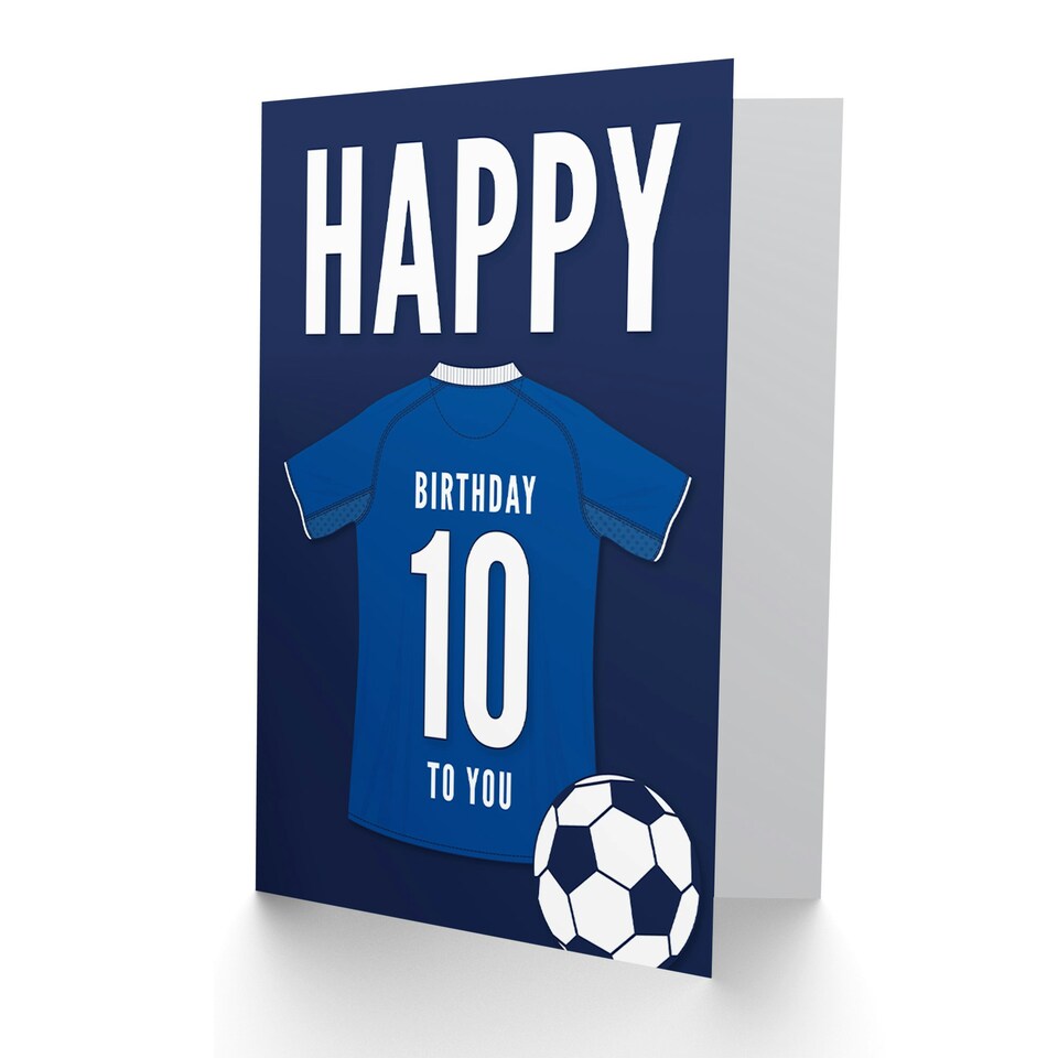image 1 of Football Strip Kit Jersey Top On Dark Blue 10 Year old Kids 10th Birthday Card
