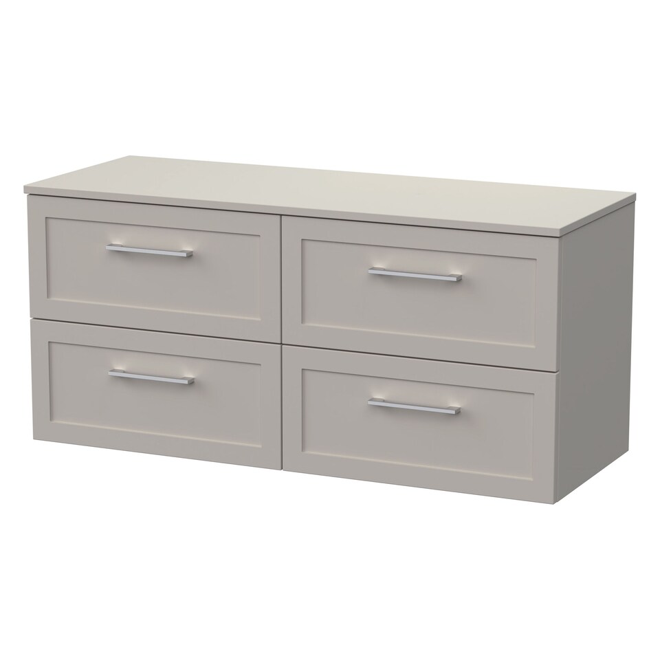 image 1 of Balterley Stonnall Traditional Wall Hung 4 Drawer Vanity Unit with Laminate Worktop, 1200mm, Pebble Grey
