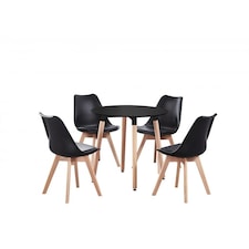5PCs Dining Set - a Black Round Dining Table & Set of 4 White Lorenzo Tulip chairs with Padded Seat | Black
